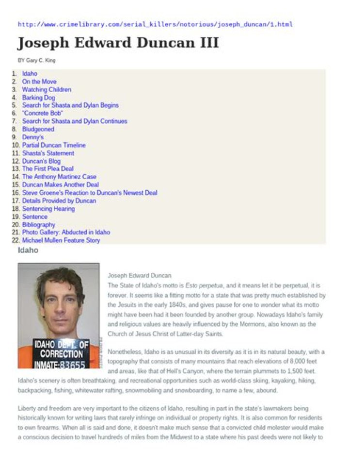 Joseph Edward Duncan III’s biography, net worth, fact, career, awards and life story